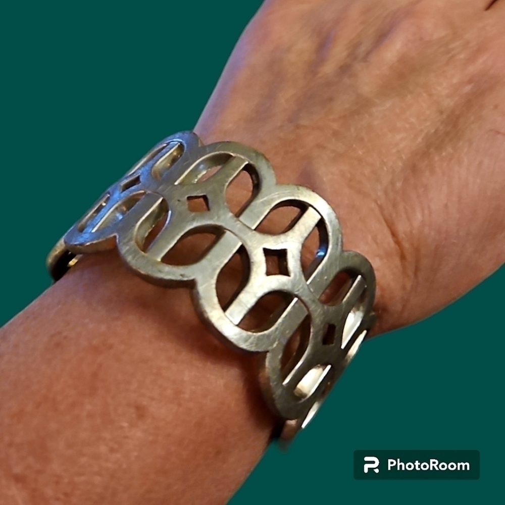 VTG Silver Pewter Medieval Castlecore Chunky Clamper Bangle Bracelet